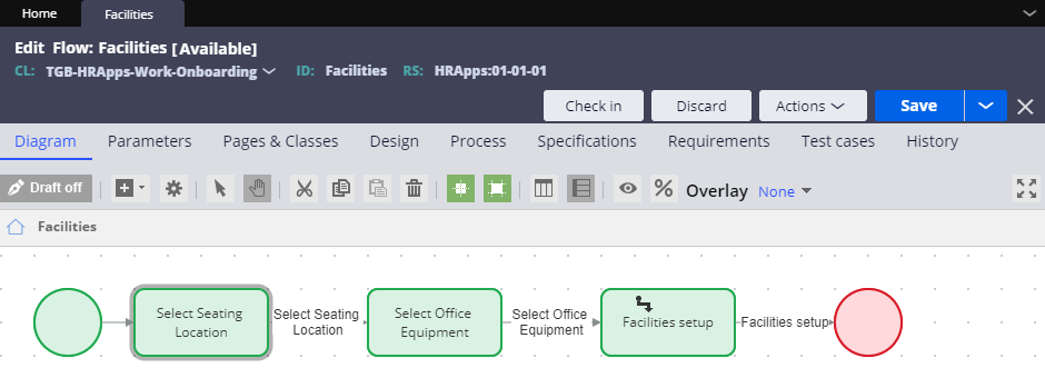 The Facilities flow Rule displays the contextual information to identify the Rule.