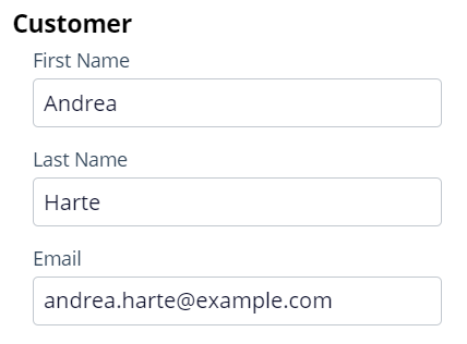 example customer field group with first name, last name and email