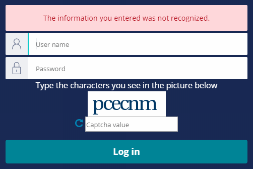 Example of a CAPTCHA test upon login