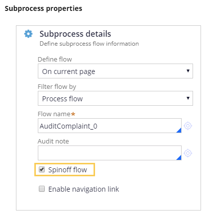 Subprocess spinoff flow option