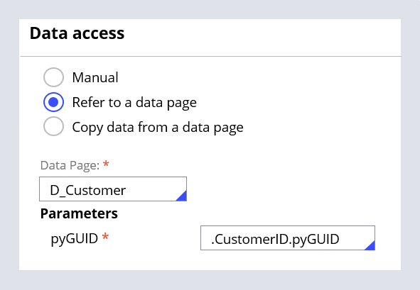 Data page parameters displayed in the Data options section