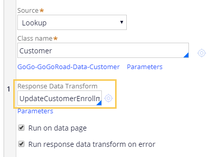 Update customer enrollment data transform selected in Customer savable data page