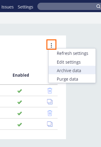 archive data menu option