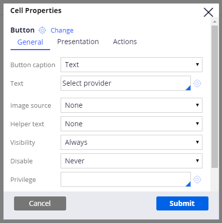Cell properties for the Select provider button