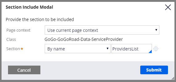 Section include modal for an embedded section