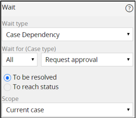 When waiting for the child cases to complete processing, a wait step is used to pause the top-level case. If multiple child cases of the same type are involved, you configure the same wait shape to allow the top-level case to proceed after all those child cases are resolved or reach a specific status.