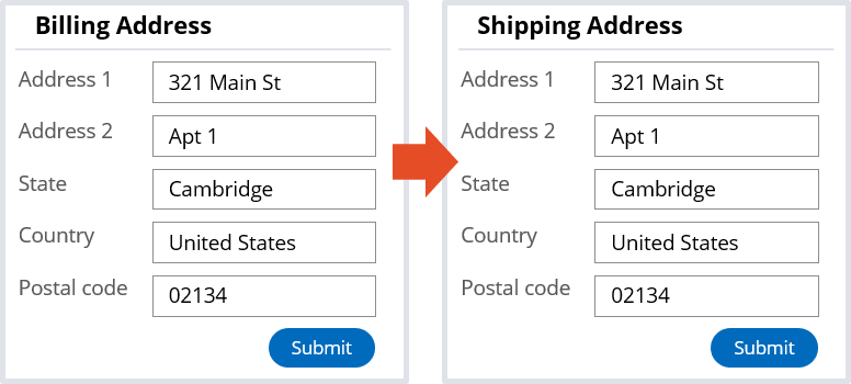 Copy billing address to shipping address page