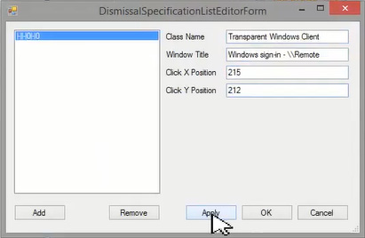 Screenshot showing the DismissalSpecificationListEditorForm window