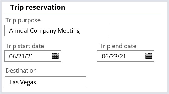 Trip reservation case type with default values for Annual Company Meeting