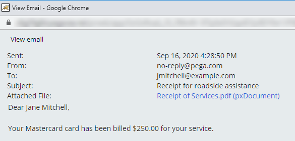 Receipt for Roadside Assistance email