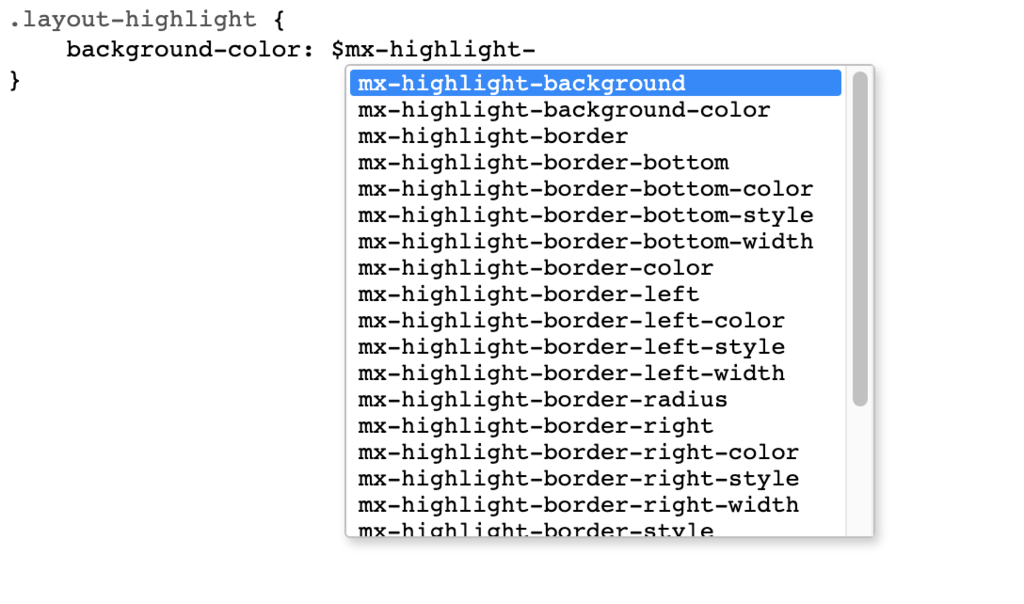 identifying the values available for the highlight mixin