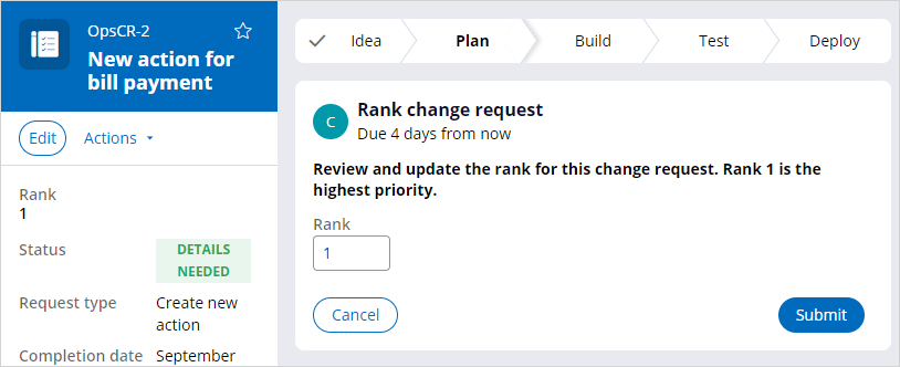 Submit Rank change request task