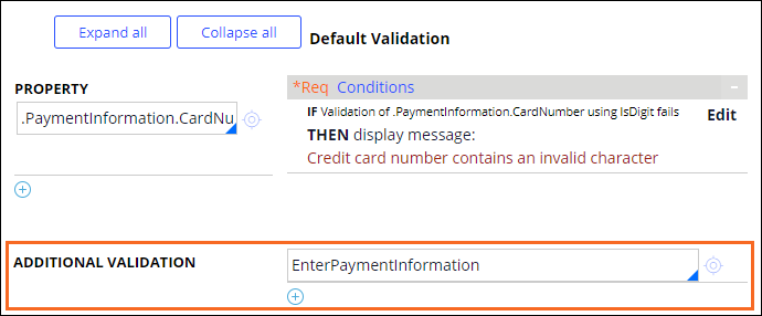 Validate card information validate rule configured