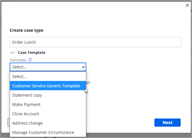 Select the Customer Service Generic Template from the list