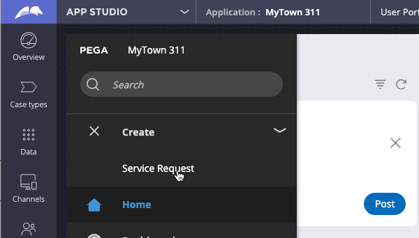 Use the Create menu to create a new Service Request