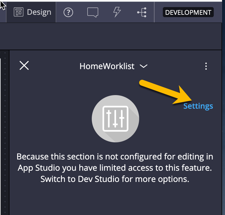Click the settings button while editing HomeWorklist
