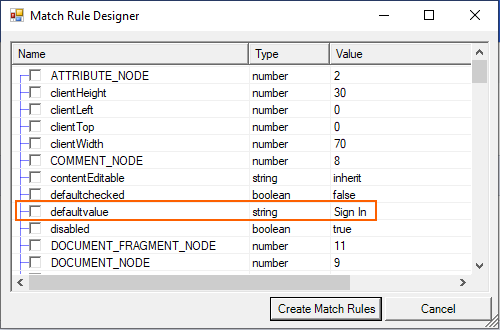 default value match rule designer