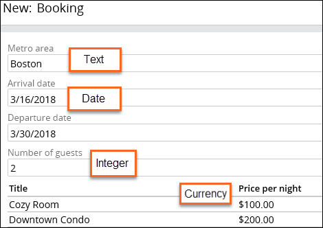 Example: Booking field types