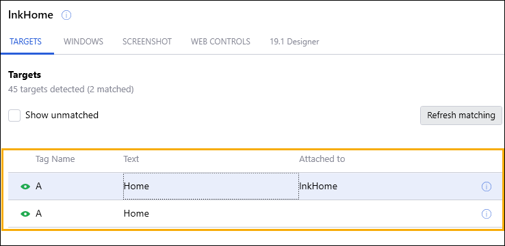 Screenshot showing multiple targets in the application designer window