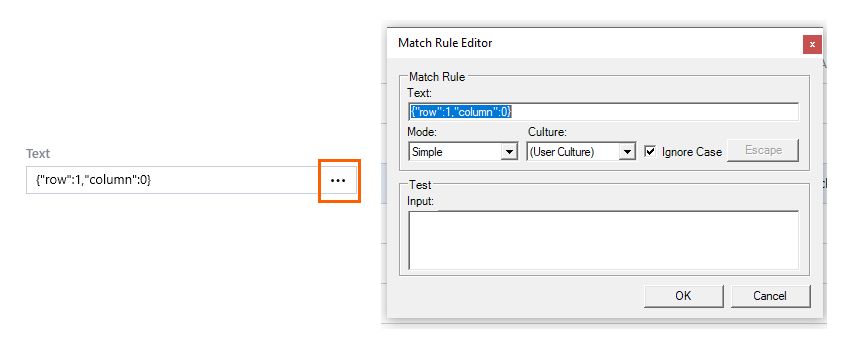 Screenshot showing the More menu highlighted and the resultant Match Rule Editor dialog box.