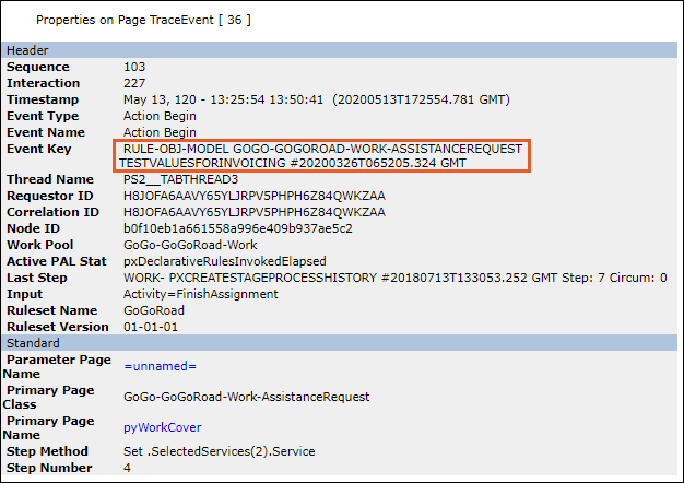 Properties on Page TraceEvent window for event 36