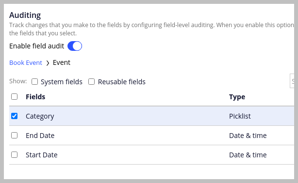 Enable or disable field level auditing for data relationship fields.