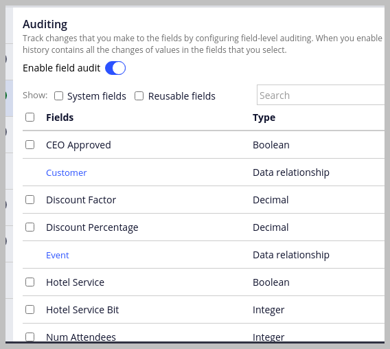 To enable or disable field level auditing of important data fields