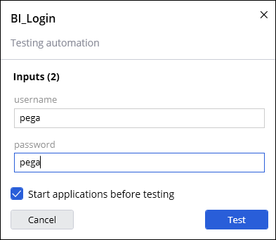 Screenshot showing the filled out testing automation dialog box.