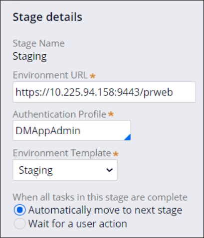 Image depicts the Stage details that the user must input.