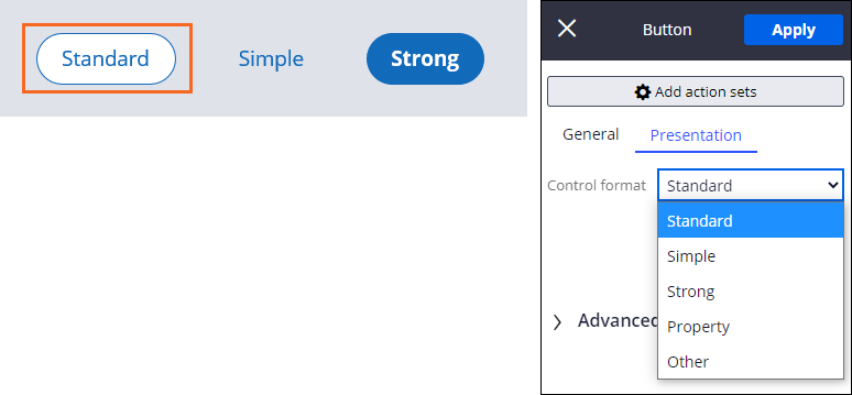 configure a standard button