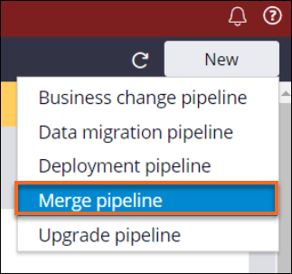 Image depicts the Merge pipeline option on clicking the New button on the Deployment Manager portal.