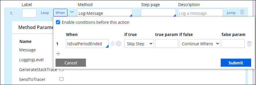 Log message activity with when condition