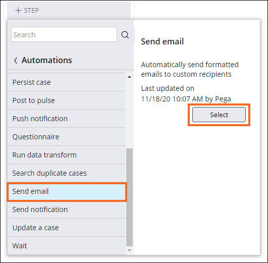 Select send email automation step