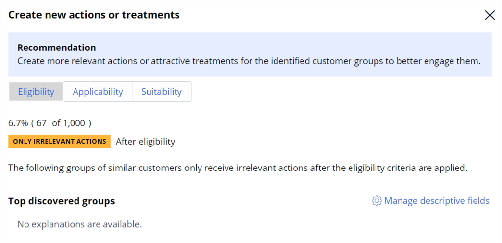 Create new actions or treatments window