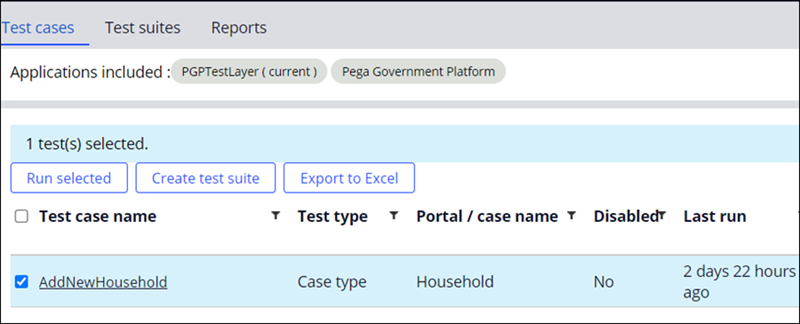 Image depicts the execution of a test case from the landing page.