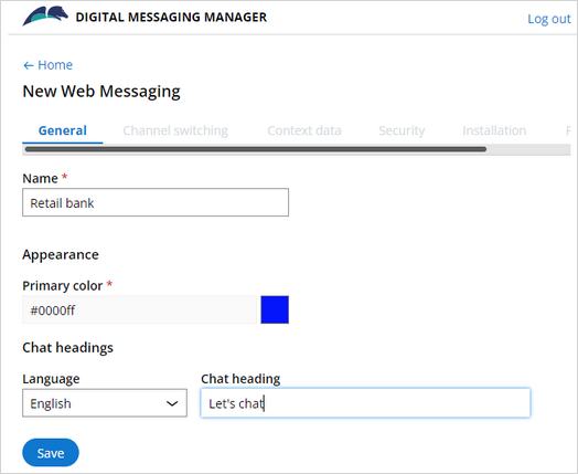 Web Messaging General tab