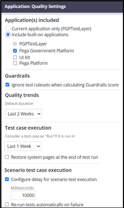 The figure displays the Application: Quality settings page with information related to the different metrics such as Guardrails, Quality trends, etc.