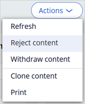 Actions menu with Reject content selected