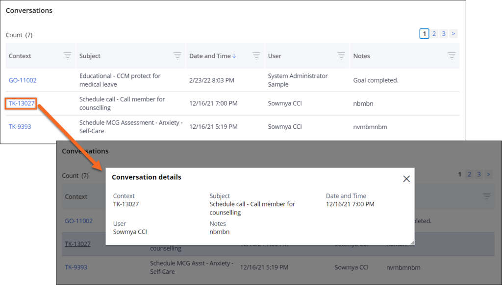 Conversations are displayed in the Administrative tab