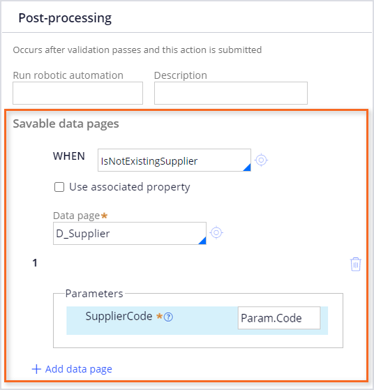 Flow action with a post-processing action to save the Supplier savable data page