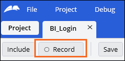 Screenshot showing the Record button on the BI_Login tab