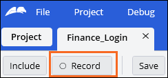 Screenshot showing the Record button on the Finance_Login tab.