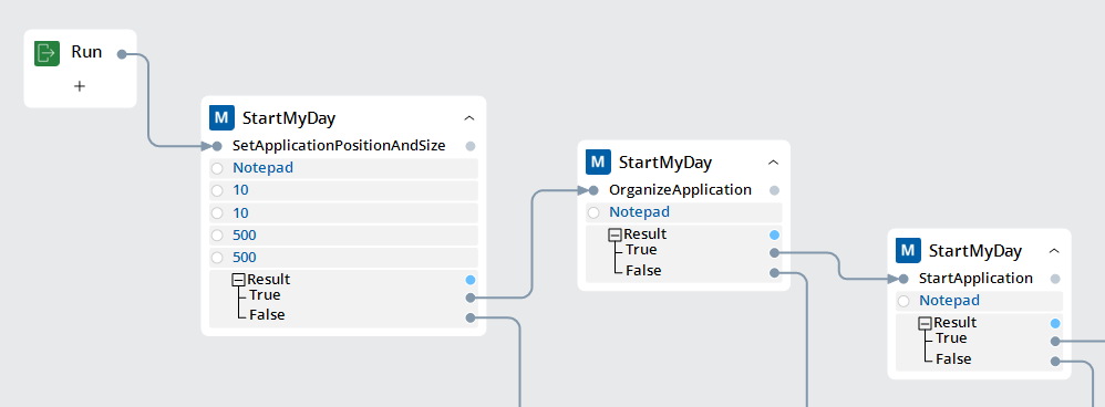 Screenshot showin how to set up application position and size for StartMyDay in automation.
