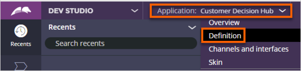 Opening the Application Definition in Dev Studio
