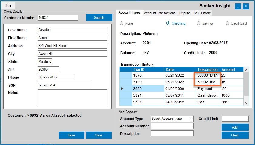 Screenshot showing account transactions of the BankerInsight automation with new ones added by the automation.