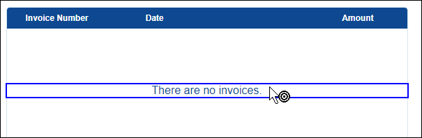 Screenshot showing the "There are no invoices." text highlighted.