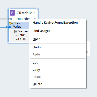Screenshot showing popup menu option to handle key exception. 