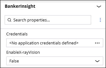 Screnshots showing properties for X-rayVision in Pega Robot Studio. 