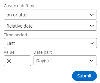 Create date/time filter configuration
