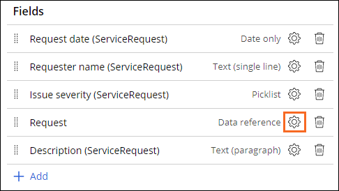 Highlighting the Configure icon associated with the Request field.